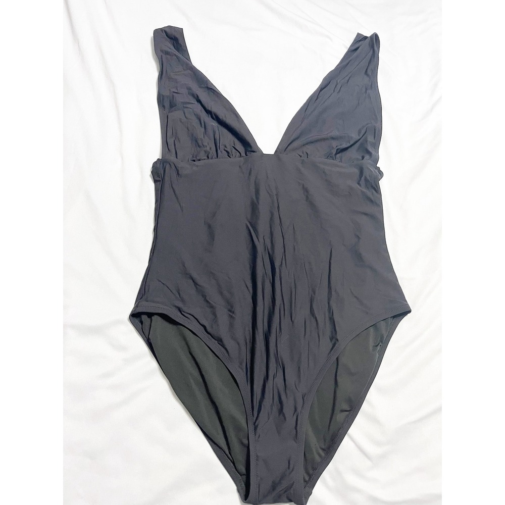 J. Crew Womens Black Plunge Neck Sleeveless One Piece‎ Swimsuit Size 16